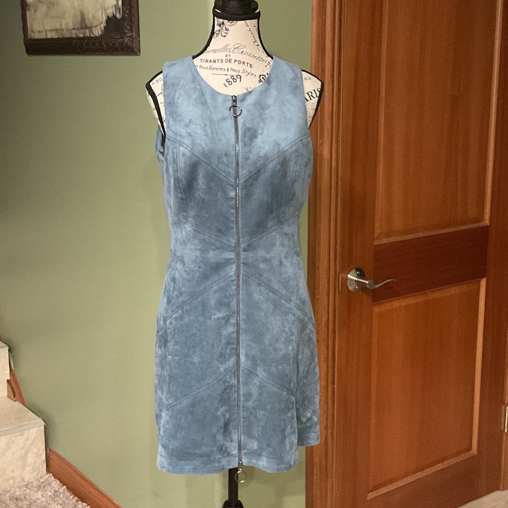 BCBGMaxAzria Blue Faux Suede Mini Dress, Size 10